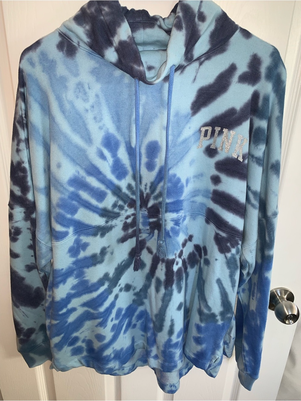 PINK Victoria's Secret Blue Tie-Dye Crewneck Hoodie-NWOT